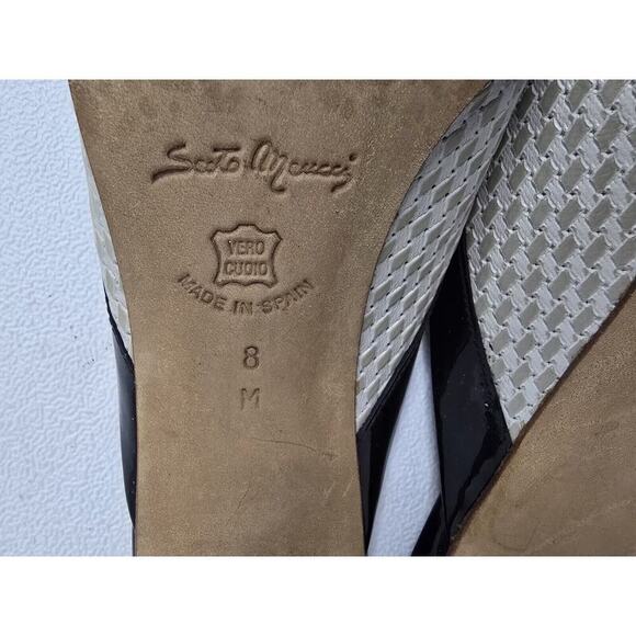 Sesto Meucci Mules Beige White Checkered Print Leather Slip On Heels Size 8 - Picture 10 of 11